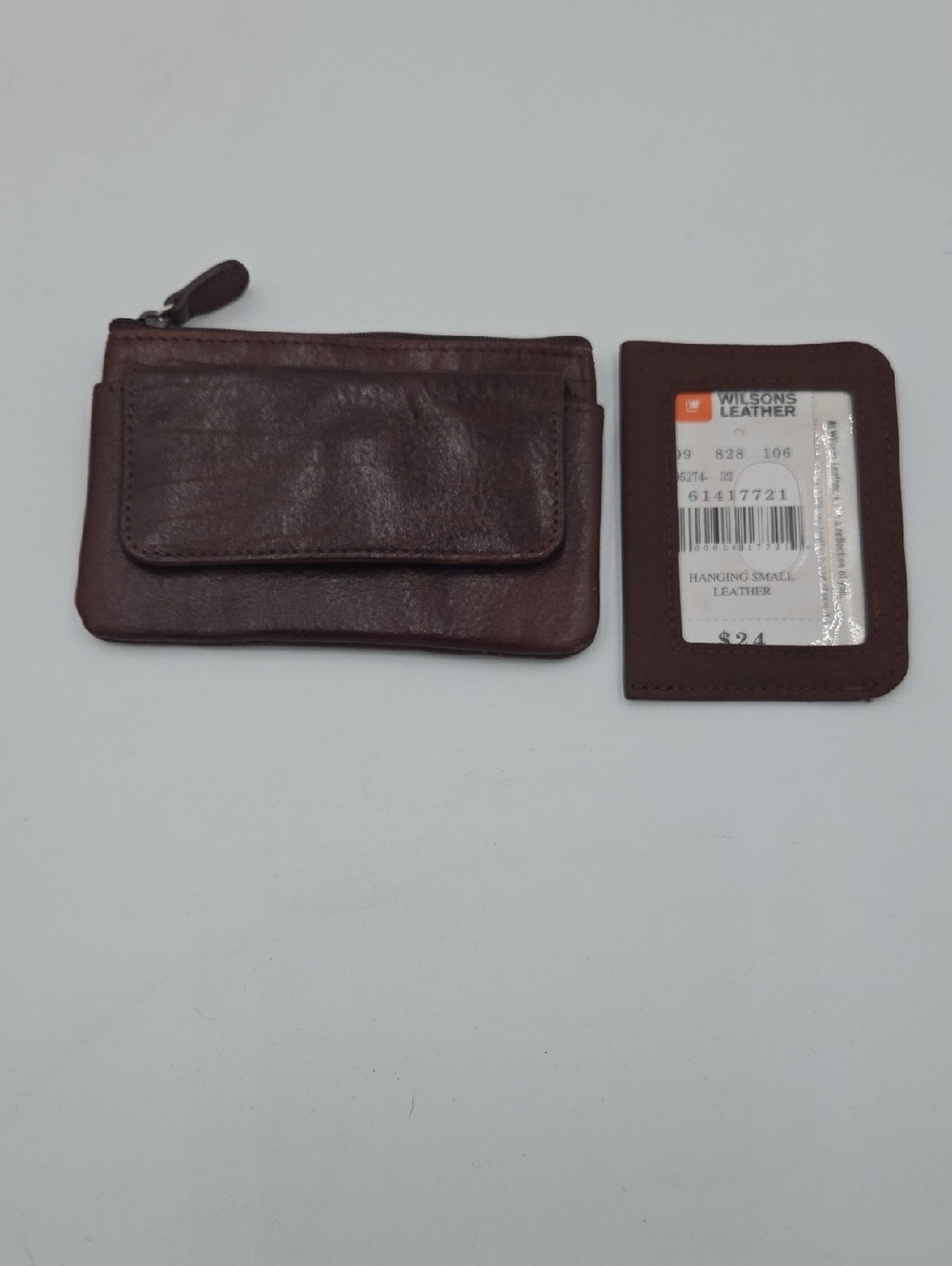 Wilsons Leather Brown Leather Zip Coin Purse with ID Holder